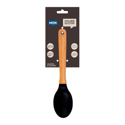 COLHER SILICONE E BAMBU PRETO MOR