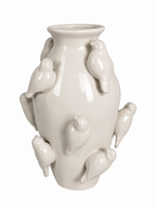 VASO PASSAROS EM CERAMICA BRANCO GRILLO