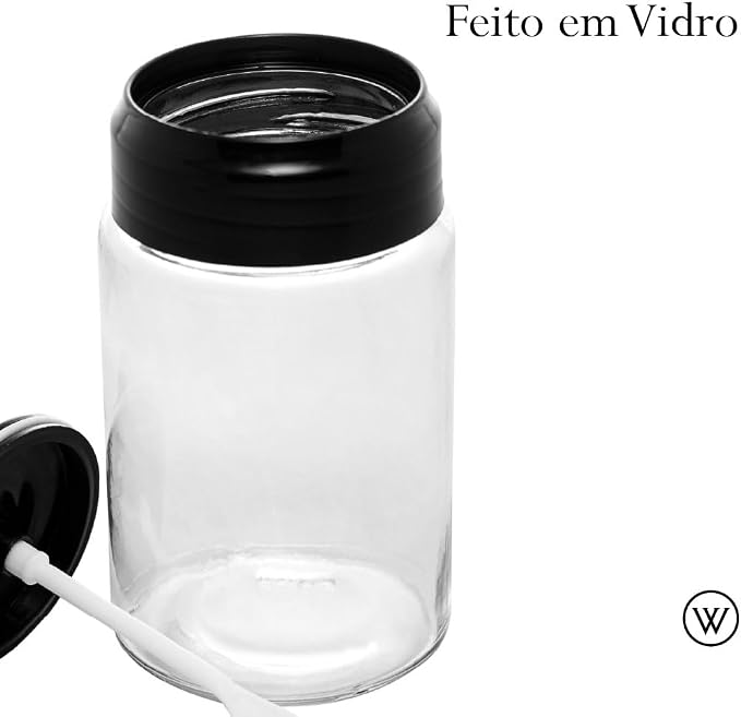 AÇUCAREIRO WOLFF DE VIDRO COM COLHER E TAMPA DE PLÁSTICO