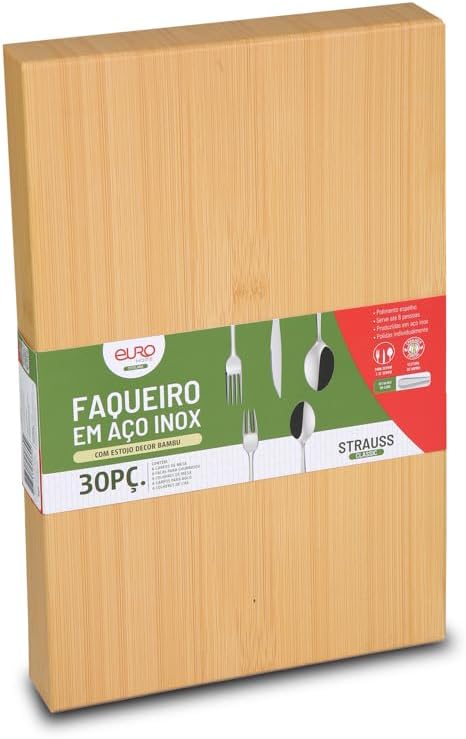 FAQUEIRO EM AÇO INOX 30 PEÇAS ESTOJO DECOR BAMBU
