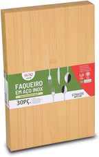 FAQUEIRO EM AÇO INOX 30 PEÇAS ESTOJO DECOR BAMBU