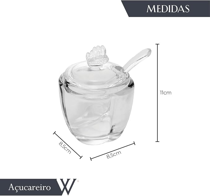 AÇUCAREIRO DE VIDRO COM COLHER BUTTERFLY 130 ML WOLFF