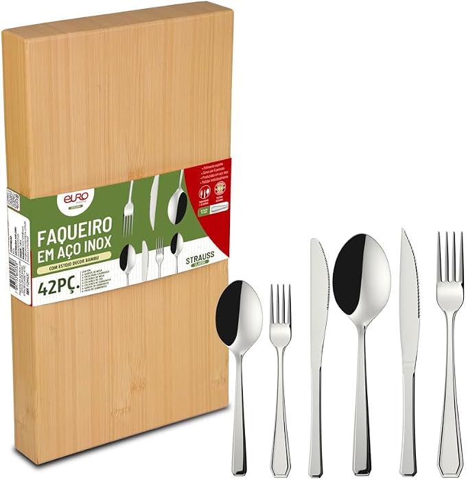 FAQUEIRO EM AÇO INOX ESTOJO DECOR BAMBU