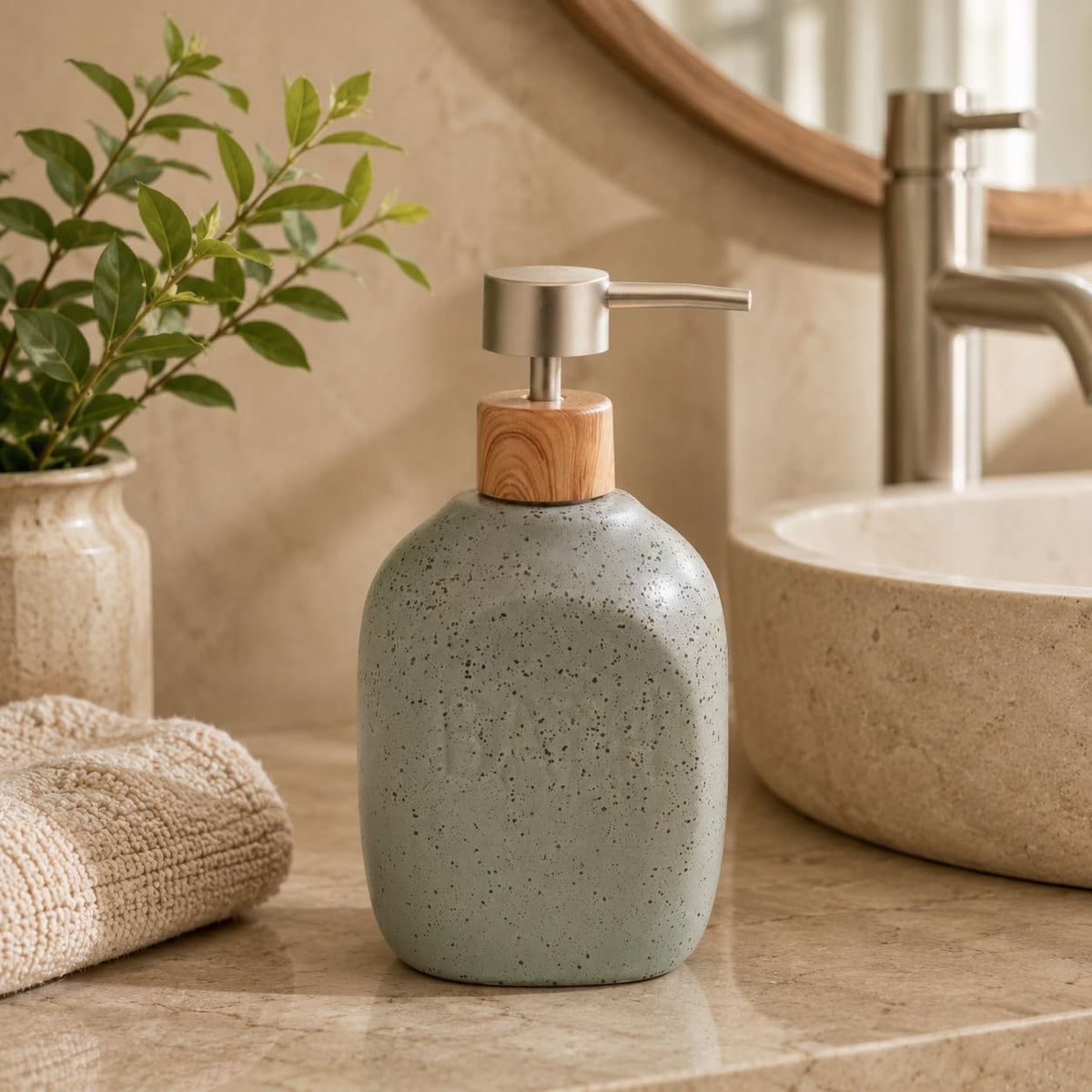 PORTA SABONETE LIQUIDO DE CERAMICA GRANILITE BATH CINZA 430ML