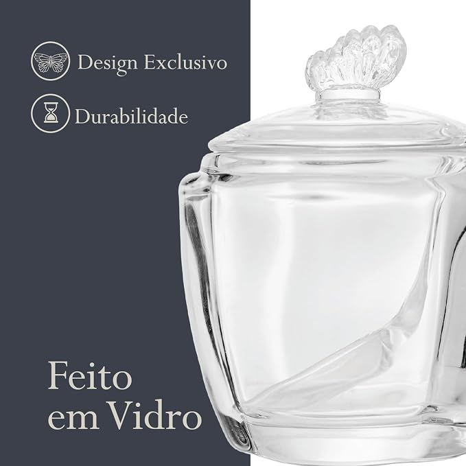 AÇUCAREIRO DE VIDRO COM COLHER BUTTERFLY 130 ML WOLFF