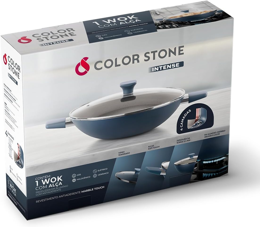 WOK INTENSE 32 CM COM ALÇA AZUL EURO