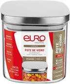 POTE DE VIDRO EURO SLIM COM TAMPA DE INOX 0,6