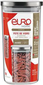 POTE DE VIDRO SLIM COM TAMPA DE INOX 1,5L
