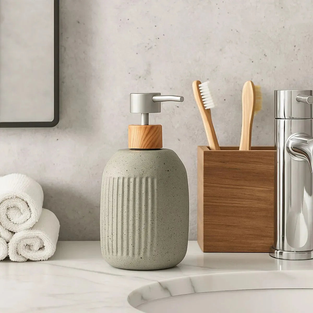 PORTA SABONETE LIQUIDO DE CERAMICA GRANILITE LINES CINZA 430ML