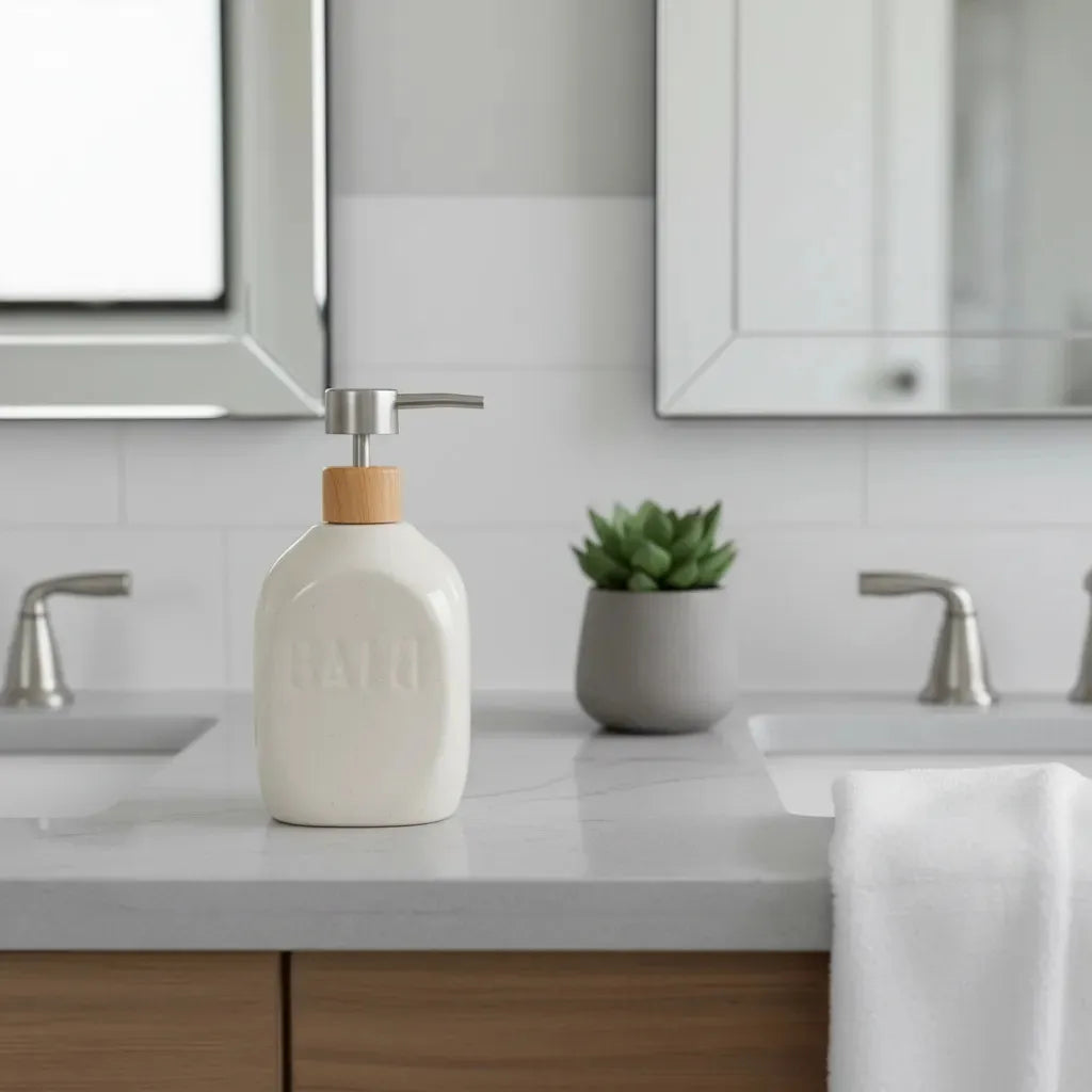 PORTA SABONETE LIQUIDO DE CERAMICA GRANILITE BATH BRANCO 430ML