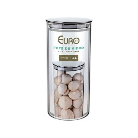 POTE DE VIDRO SLIM COM TAMPA INOX 1,3L