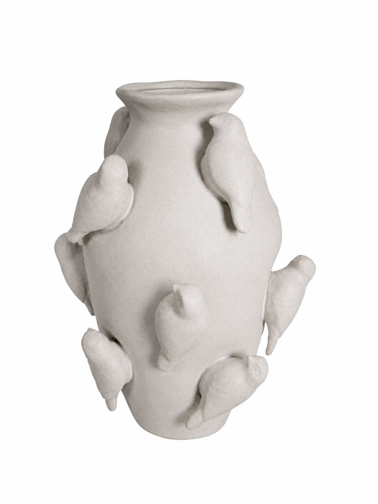 VASO PASSAROS EM CERAMICA BRANCO GRILLO